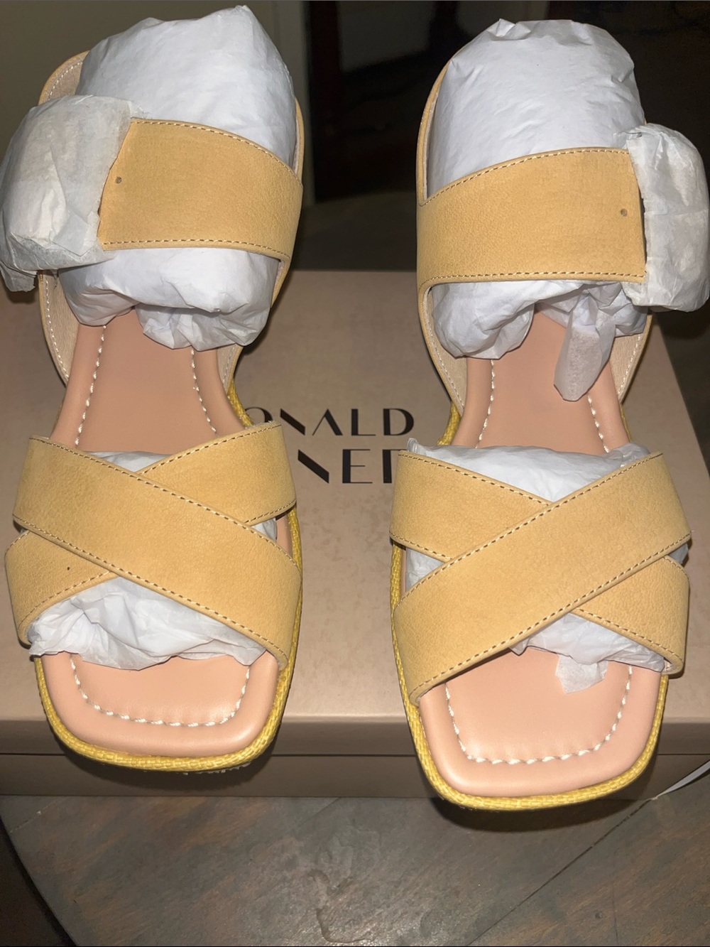 Donald J. Pliner Lemon Yellow Crisscross Slide Sandals